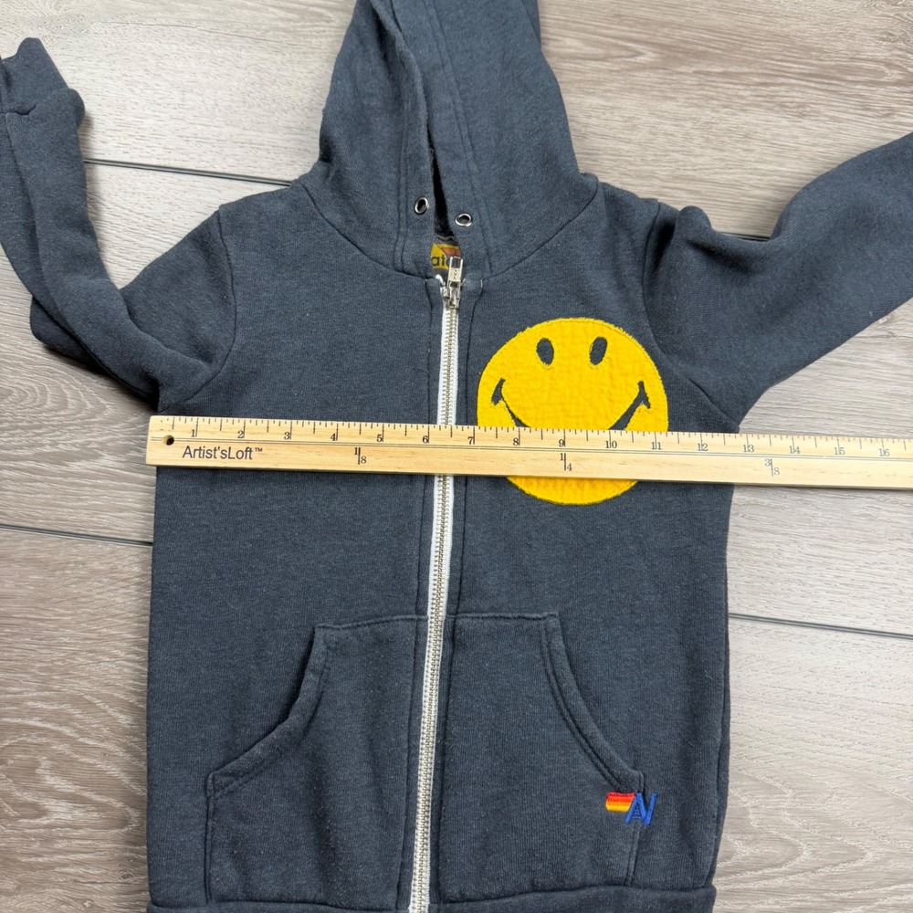 Aviator Nation Kids Hoodie Smiley Face Zip Up Charcoal Gray 2 - Picture 6 of 8